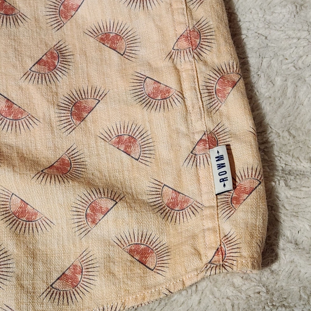 ROWM Button Up Shirt Mens  XL Sun Print Peach Short Sleeve Cotton Casual Pocket - Picture 3 of 9
